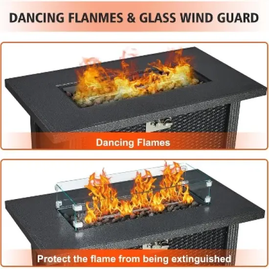 44" Gas Fire Pit, 50000BTU Rectangle Propane Fire Table with Cover & Rain Cover, CSA Certified, Black image {4}