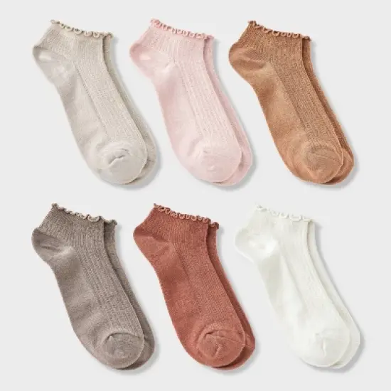 Women's Pointelle Lettuce Edge 6pk Low Cut Socks - A New Day&trade; 4-10 image {4}