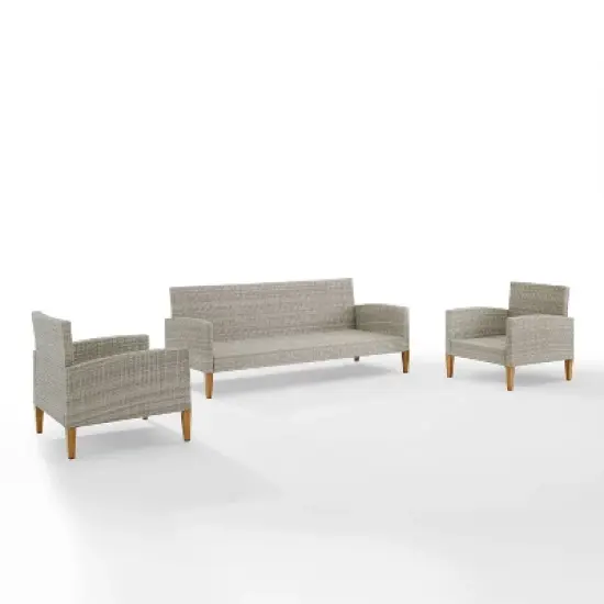 Capella Outdoor Wicker 3 Pc Sofa and Two Chair Set - Gray/Acorn - Crosley image {3}
