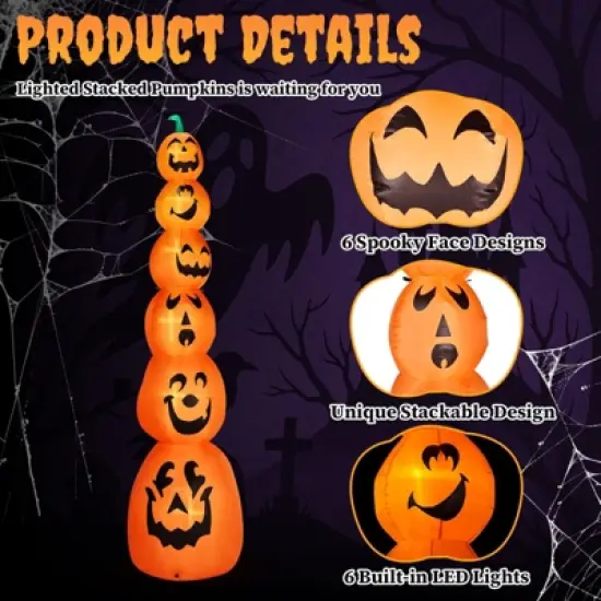 Karl Home 9FT Halloween Inflatable Stacked Pumpkins Outdoor Decoration image {7}