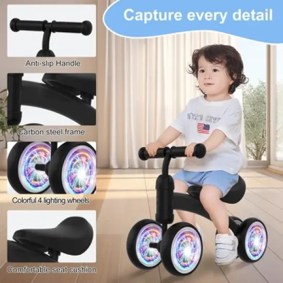 Itopfox Baby Balance Bike for 12-36 Months Kids, Toddler First Birthday Gift, No Pedal 4 Wheels Bicycle, Indoor & Outdoor Play Colorful, Black-Light image {5}