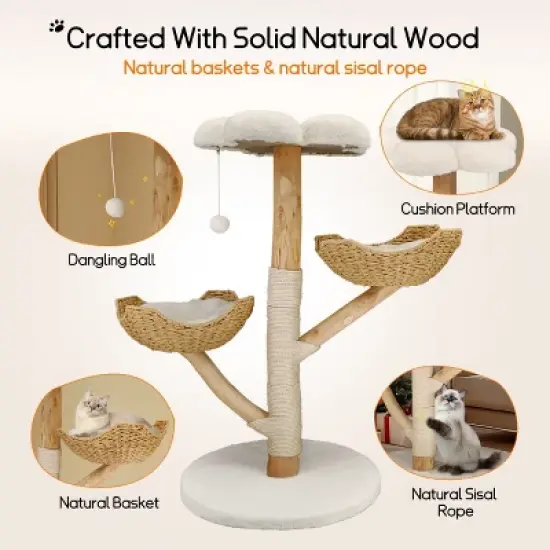 Artloge 2/3Tiers Wooden Cat Climbing Tree Indoor Cat Tree Activity Tower Cozy Kitten Play House with Plush Cushion & Sisal Scratch Post & Dangling Toy image {3}