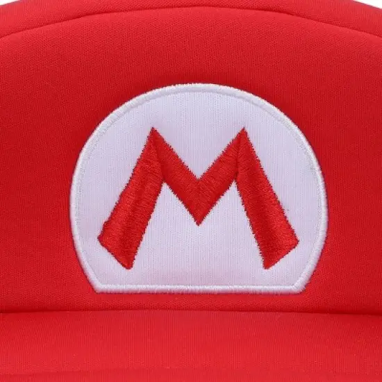 Super Mario Bros Embroidered Mario M Patch Men's Red Beret Cap image {3}