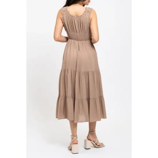 August Sky Women's Sleeveless Tiered Midi Dress image {1}