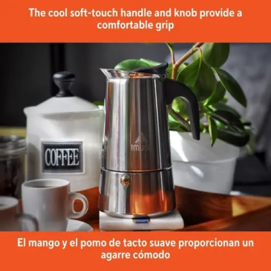 IMUSA 6 Cup Stainless Steel Stovetop Coffeemaker: Polished Silver Espresso Maker, Greca Coffee, Manual, Hand Wash image {4}