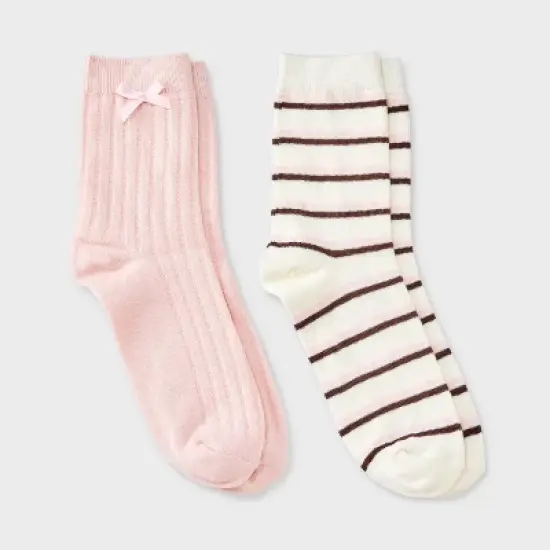 Women's Pointelle with Bow & Striped 2pk Mid Crew Socks - Wild Fable&trade; image {3}
