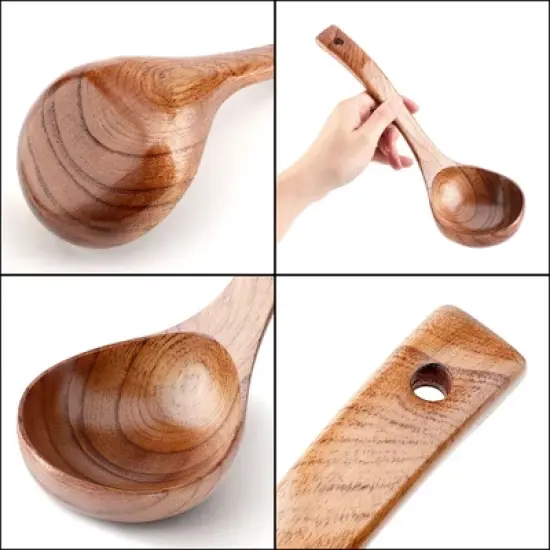 Unique Bargains Natural Grain Durable Lightweight Smooth Surface Soup Spoon 10.4" Length Brown 1 Pc image {4}