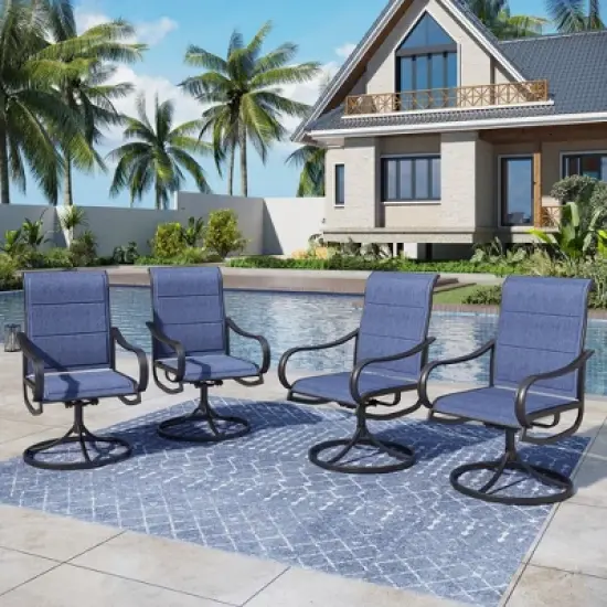 Captiva Designs 9pc Spacious Slat-top Square Metal Table with Umbrella Hole & Padded Textilene Swivel Chairs image {6}