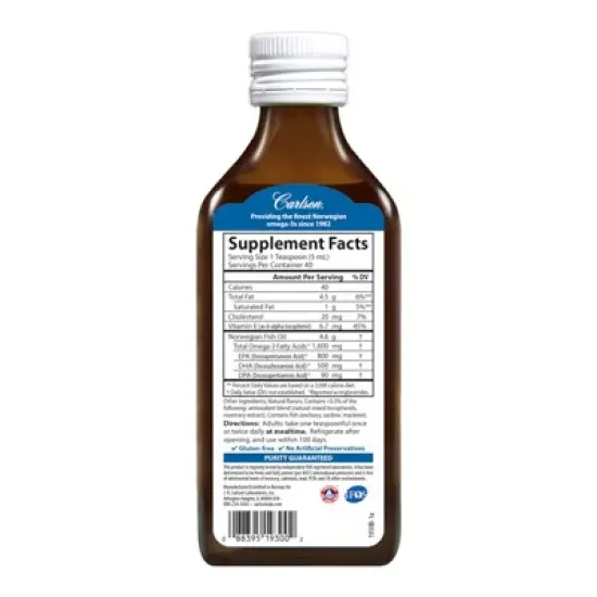 Carlson - The Very Finest Fish Oil, 1600 mg Omega-3s, Norwegian, Wild Caught, Sustainably Sourced, Mixed Berry, 200 mL (6.7 Fl Oz) image {1}