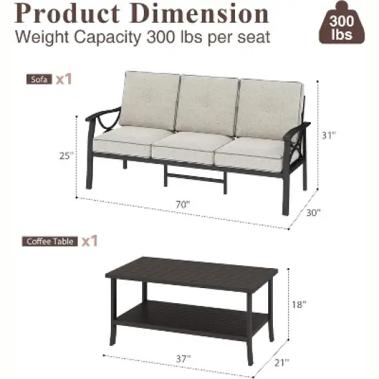 Heynemo Outdoor Patio Furniture Set, 2 Piece Patio Conversation Set, Metal Furniture Set with 3 seat Sofa image {6}