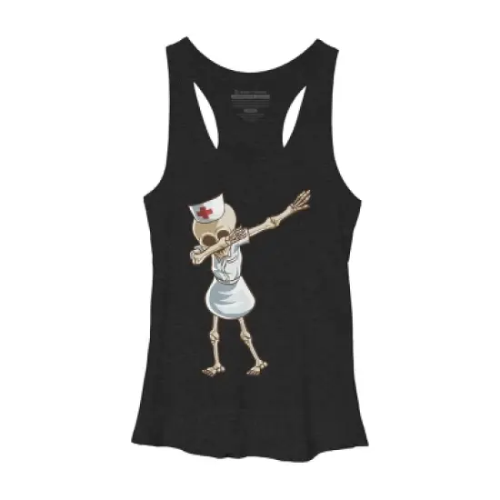 Women's Design By Humans Halloween Dabbing Funny Skeleton Nurse RN Costume Gift By COVI Racerback Tank Top image {5}