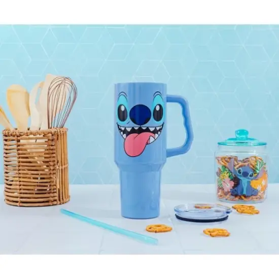 Silver Buffalo Disney Lilo & Stitch Face Stainless Steel Tumbler With Handle | Holds 40 Ounces image {3}