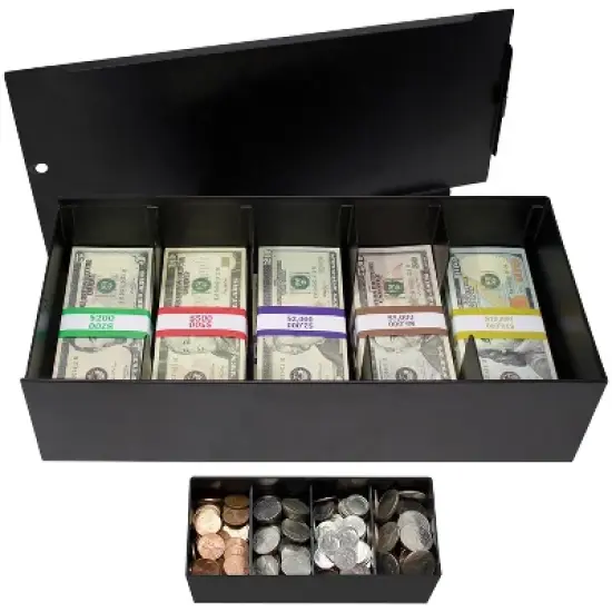 Nadex Coins&trade; Steel 5-Compartment Currency Tray with Coin Tray Insert and Lockable Cover in Black image {7}