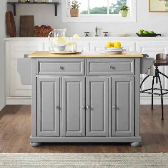 Alexandria Kitchen Island with Wood Top Vintage Gray/Natural - Crosley image {4}