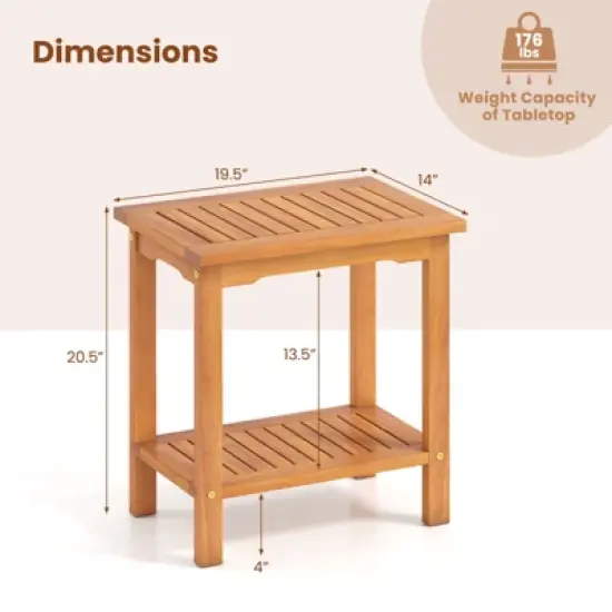 Tangkula Outdoor Acacia Wood Side Table 2-Tier Patio End Table w/ Slatted Tabletop image {8}