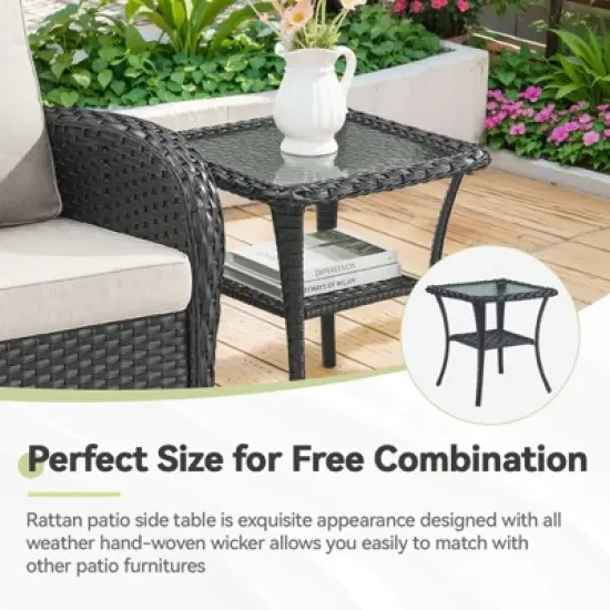 Outdoor 3-Seat Sofa Swivel Chair Table with Ottomans image {1}