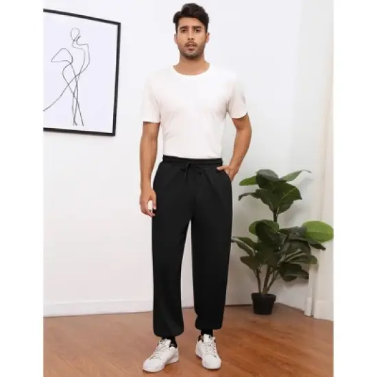 BLUEMING Sweatpants for Men Tapered Joggers Sweat Pants with Pockets Drawstring Baggy Pants for Gym Workout image {4}