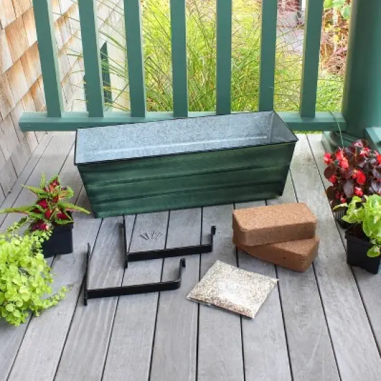 Achla Designs 24" Medium Rectangular Galvanized Steel Wrought Iron Outdoor Planter with Wall Brackets Green: Durable, with Drainage Holes image {1}