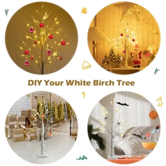 Costway 2ft/ 4ft/ 5ft/ 6ft Pre-lit White Twig Birch Tree for Christmas Holiday w/ LED Lights image {5}