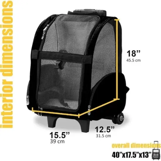 KOPEKS Pet Carrier Backpack with Wheels &ndash; Black, Large, Travel-Friendly, Comfortable, Durable for Dogs & Cats image {1}