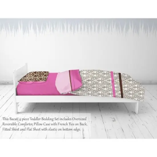 Bacati - Damask Pink Fuschia Chocolate 4 pc Toddler Bedding Set image {3}