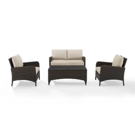 Kiawah 4 Piece Outdoor Wicker Conversation Set- Sand - Crosley image {1}