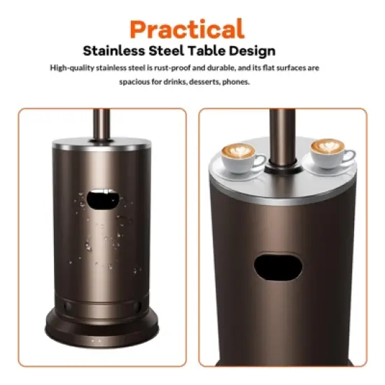 48,000 BTU Propane Patio Heater with Wheels, Round Table Design, Stainless Steel Burner, Tip-Over Protection for Home,  Commercial, Bro image {1}
