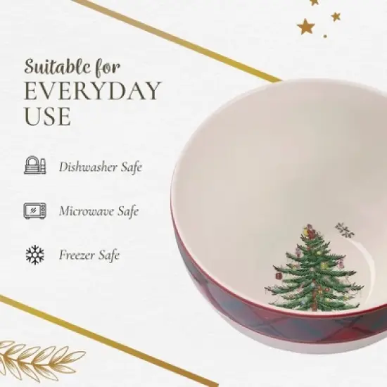 Spode Christmas Tree 6-Inch Rice Bowl, Set of 4 - Round Ceramic Bowls for Soup, Stews, Frozen Meals, and Sticky Rice - Dishwasher, Microwave Safe image {5}