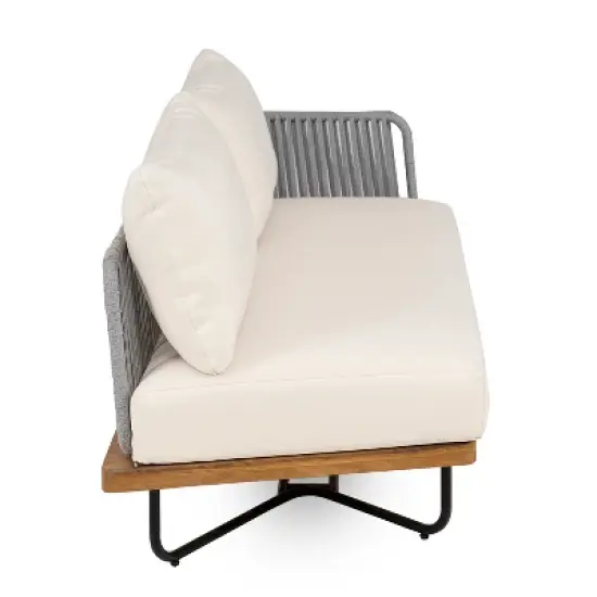 Christopher Knight Home Lucca Outdoor Acacia Wood Rope Woven Right Arm Sectional Sofa image {6}