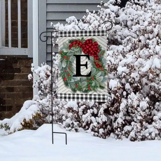 Winter Wreath Monogram Letter E Garden Flag 18" x 12.5" Briarwood Lane image {3}
