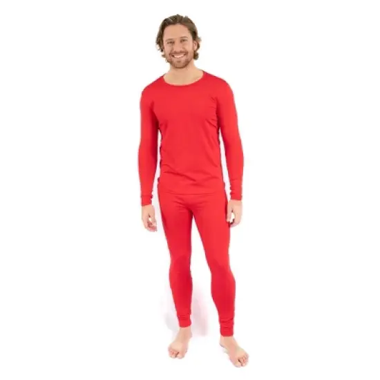 Leveret Mens Two Piece Classic Solid Color Thermal Pajamas image {1}