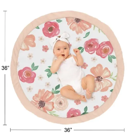 Sweet Jojo Designs Girl Baby Tummy Time Playmat Watercolor Floral Peach Green and White image {3}