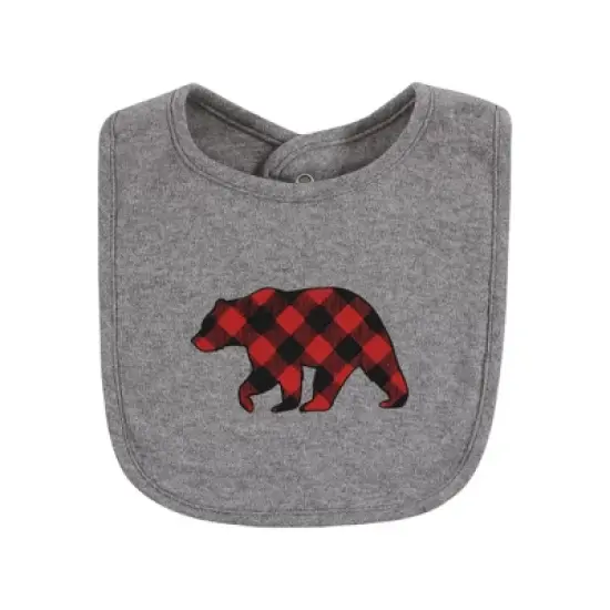 Hudson Baby Infant Boy Cotton Bibs, Buffalo Plaid Bear, One Size image {4}