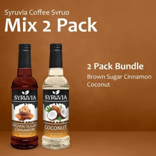 Syruvia Coffee Flavors Variety Pack: Brown Sugar Cinnamon & Coconut 25.4 fl oz Syrup image {5}