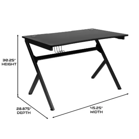 BlackArc Gaming Desk with Carbon Fiber Desktop, Steel Frame and Detachable Cupholder/Headphone Hook, Two Cable Management Holes image {3}