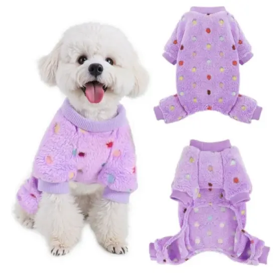 Dog Fuzzy Velvet Pajamas, Dog Winter Clothes for Small Dogs Boy Girl, Pet Jumpsuit, Doggy Apparel, Pink/Gray/Blue/Purple image {1}