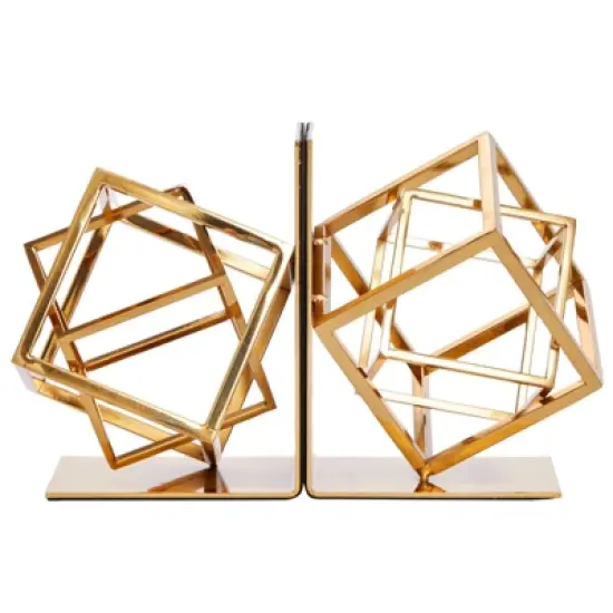 Juvale Decorative Gold Bookends with Square Metal Geometric Design, for Books, Magazines, Journals, Slip-Resistant Pads (5x6x3 in) image {6}
