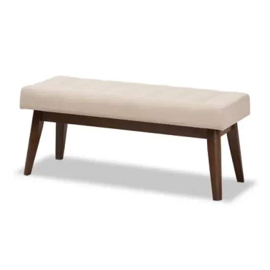 Elia Mid Century Modern Walnut Wood Fabric Button Tufted Bench - Baxton Studio image {8}
