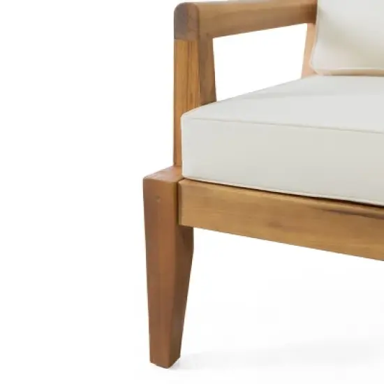 Christopher Knight Home Rossville Acacia Wood Outdoor Patio Club Chair with Cushions Teak/Beige image {5}