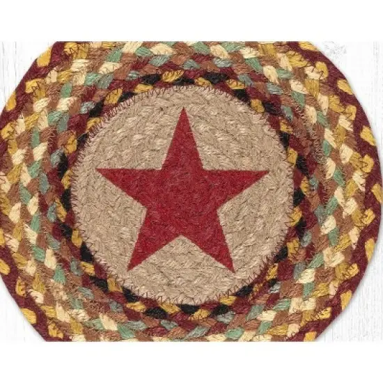 Earth Rugs Round Trivet &ndash; Burgundy Star Printed Design, 10"x10", Braided Jute Table Protector image {2}