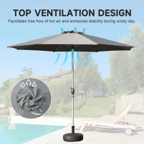 Syemin Outdoor Patio Umbrella with 8 Sturdy Ribs, Push Button Tilt and Crank, Waterproof, UV-Resistant Uitable for Garden, Gray, 108"*108"*94.44" image {3}