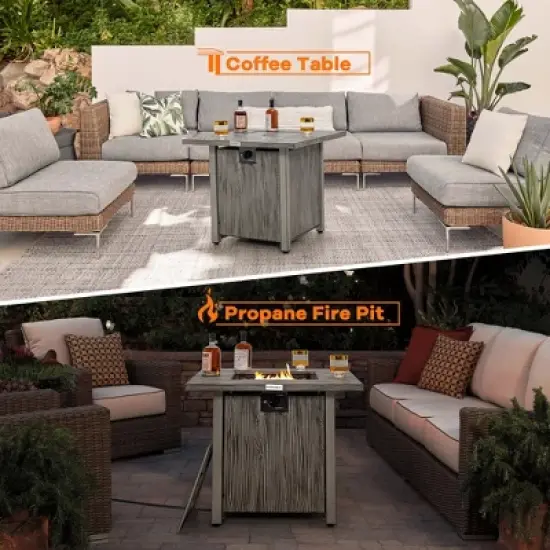 Costway 28'' Patio Square Fire Pit Table 40,000 BTU Propane Gas Table with Lid & Lava Rocks image {4}