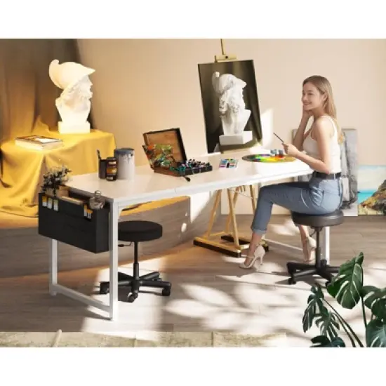 Itopfox Modern Computer Desk with Storage & Headphone Hook, Large Office Gaming Work Table, Splice Board Design, White Finish image {6}