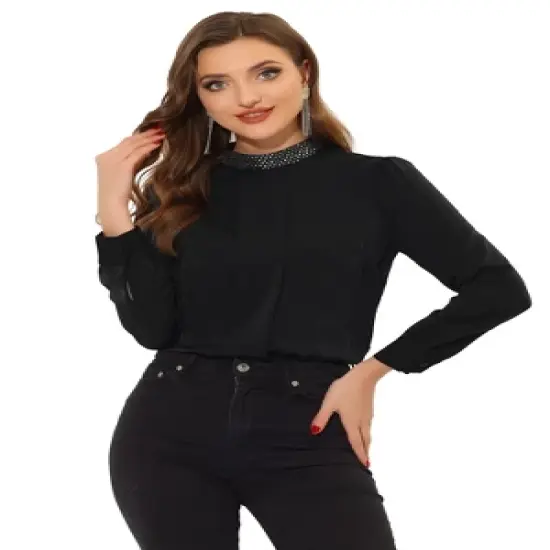 Allegra K Women's Work Pleated Front Long Sleeve Mock Neck Blouse image {5}