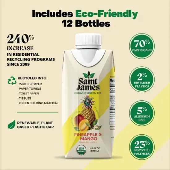 Saint James Pineapple & Mango Organic Green Tea - 16.9 fl oz Box image {2}