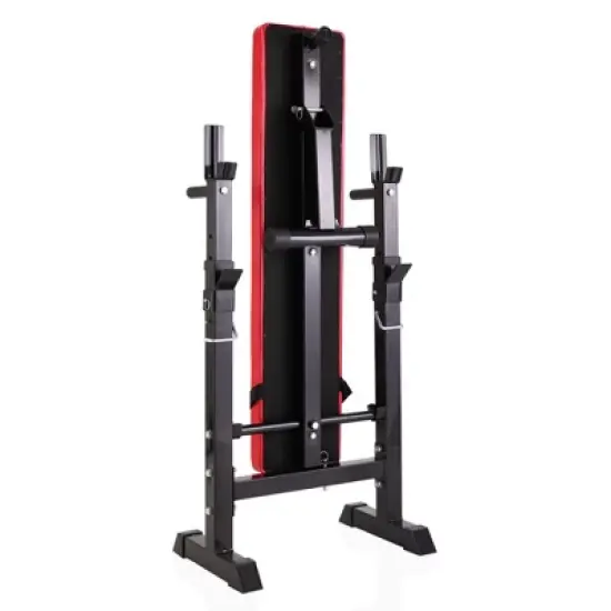 NAYSAYE Exercise Trainer Adjustable Folding Workout Bench with Squat Rack for Home Gym, Black and Red, 46.60"*22.00"*41.70" image {1}