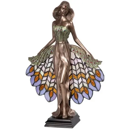 Design Toscano Peacock Priestess Tiffany-Style Stained Glass Illuminated Sculpture image {2}