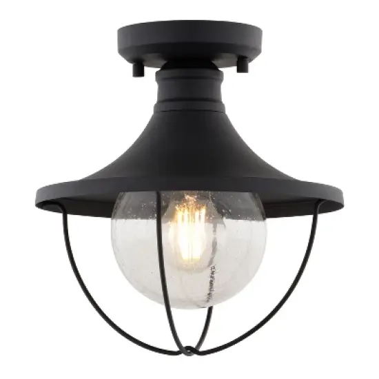 VAXCEL Dunlap Textured Black Coastal Outdoor Flush Mount Ceiling Light Clear Glass image {7}