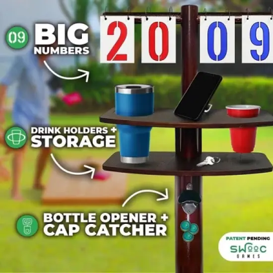 SWOOC Games &ndash; Cornhole Score Keeper & Other Yard Games &ndash; Weather Resistant &ndash; Cornhole Scoreboard W/ Drink Holder & Bottle Opener & Magnetic Cap Catch image {2}