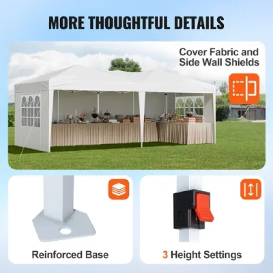 VEVOR Pop Up Canopy, 10 x 20 ft, Instant Pop Up Gazebo Tent, Portable Easy Up Canopy with 3 Sidewalls & 2 Ventilated Windows image {5}